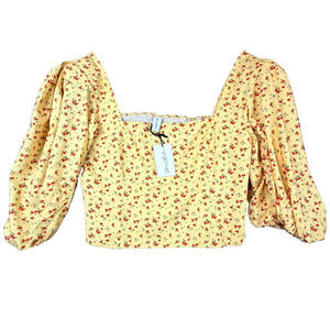 Sokie Collective‎ Crop Top Womens XL Yellow Bo Ditsy Floral Cottagecore Peasant
